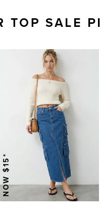 Denim Cargo Skirt Mid Rise Maxi Utility Pocket Details
