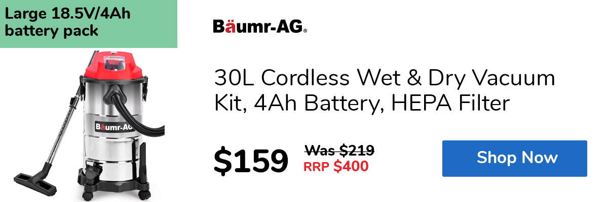 30L Cordless Wet & Dry Vacuum Kit, 4Ah Battery, HEPA Filter
