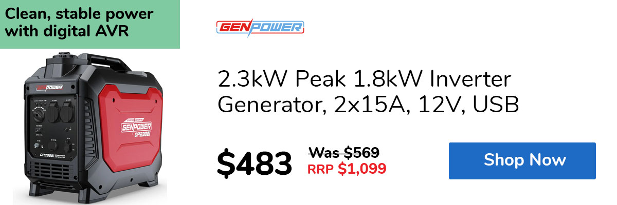 2.3kW Peak 1.8kW Inverter Generator, 2x15A, 12V, USB