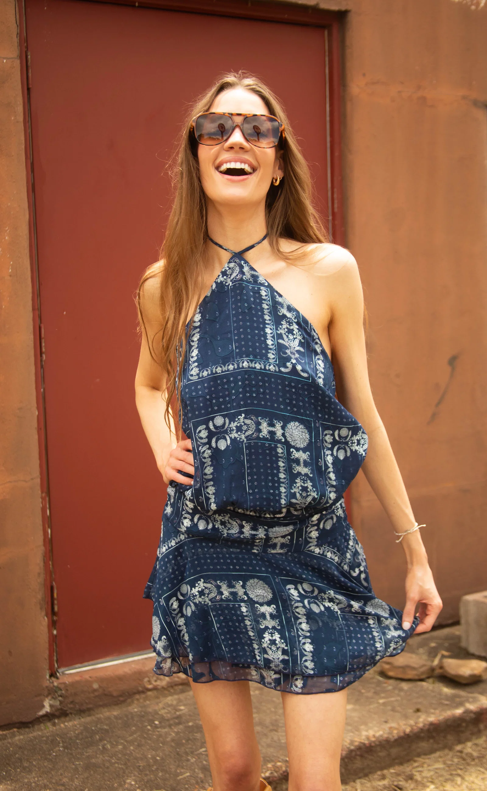 Image of midnight paisley halter mini dress