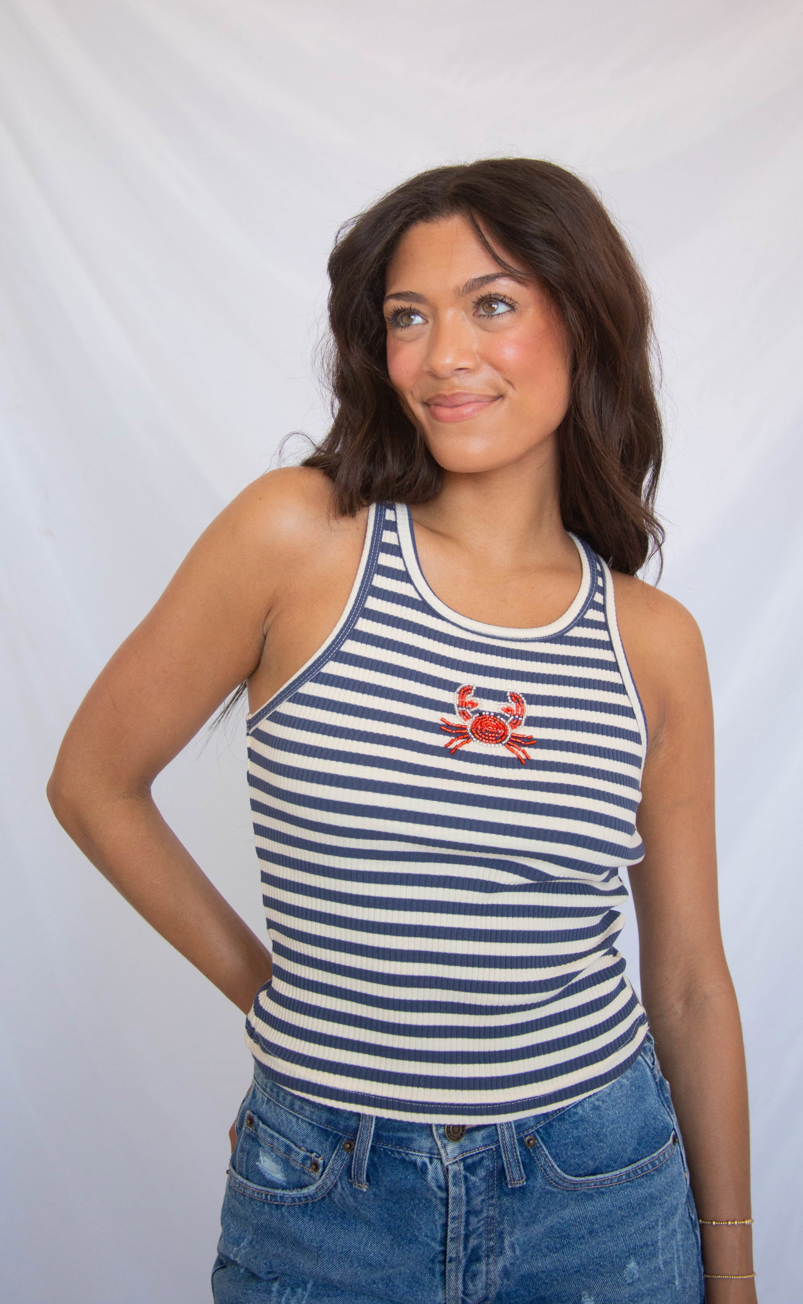 Image of beaded crab striped tank