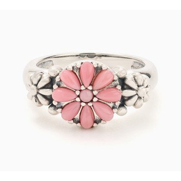 American West Sterling Silver Gemstone Concha Flower Ring