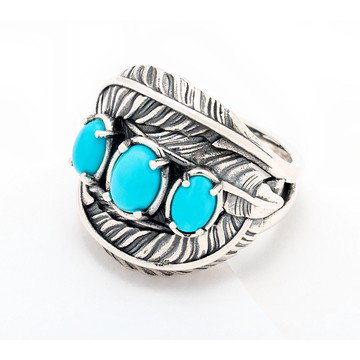 American West Sterling Silver & Turquoise Four Feather Ring