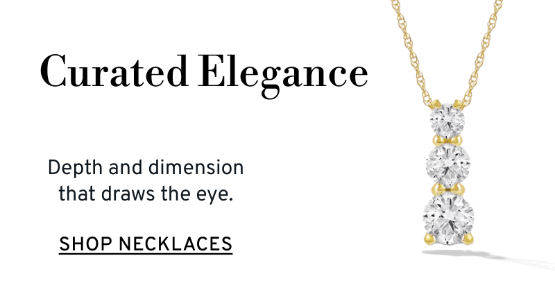 Gold necklace with diamond pendant. Curated Elegance. Depth and dimension that draws the eye. Click to Shop Necklaces