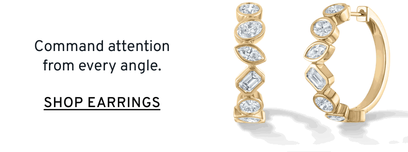 Gold hoop earrings with mixed-cut diamonds. Command attention from every angle. Click to Shop Earrings