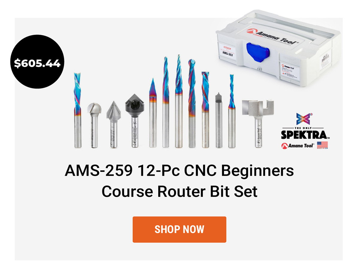 AMS-259 12-Pc CNC Beginners Course Router Bit Set