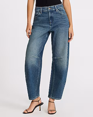 Low Slung Barrel Dark Wash Jeans