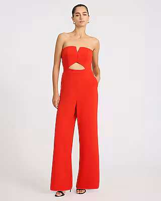 Strapless Cutout Wide Leg Jumpsuit with Pockets