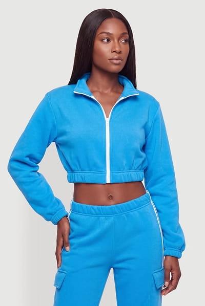 Shop Mock Neck Zip Front Cropped Sweatshirt