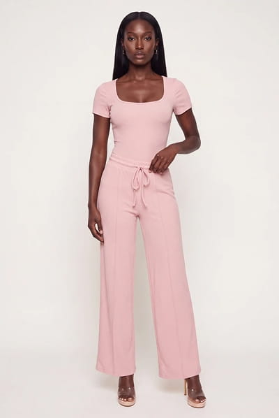 Shop Pintuck Detail Drawstring Waist Wide Leg Pants