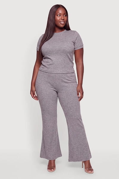 Shop Plus Size Brushed Ribbed Knit Flare Leg Pants