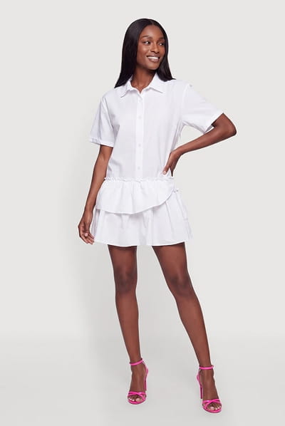 Shop Button Front Tiered Ruffle Hem Shirt Dress