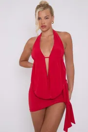 Slinky Cowl Neck - Tie Knot Detail - Halter Top & Skirt Co-ord