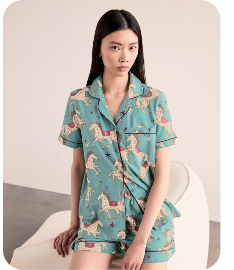 Organic Cotton Carousel Horse Print Short Pyjama Set