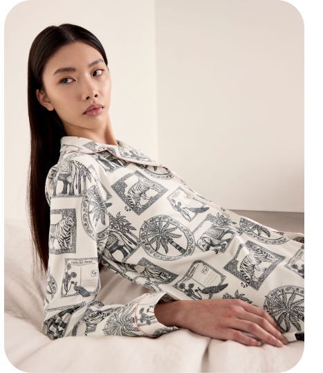 Organic Cotton Safari Stamp Print Long Pyjama Set