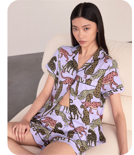Starry Leopard Print Button Up Short Pyjama Set