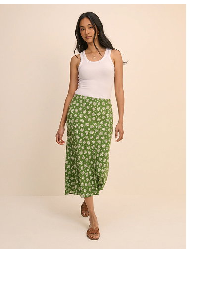 Green Floral Mila Midi Slip Skirt