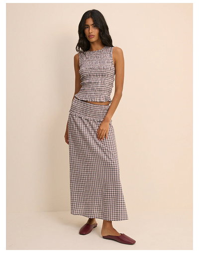 Black and Blue Check Shirred Ronda Skirt