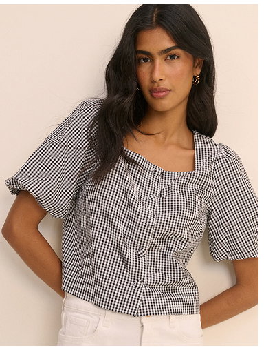 Black and White Gingham Puff Sleeve Sammie Top