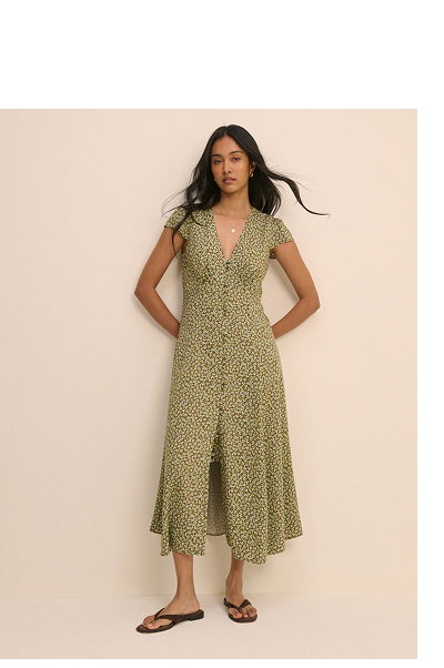 Green Ditsy Floral Avery Midi Dress