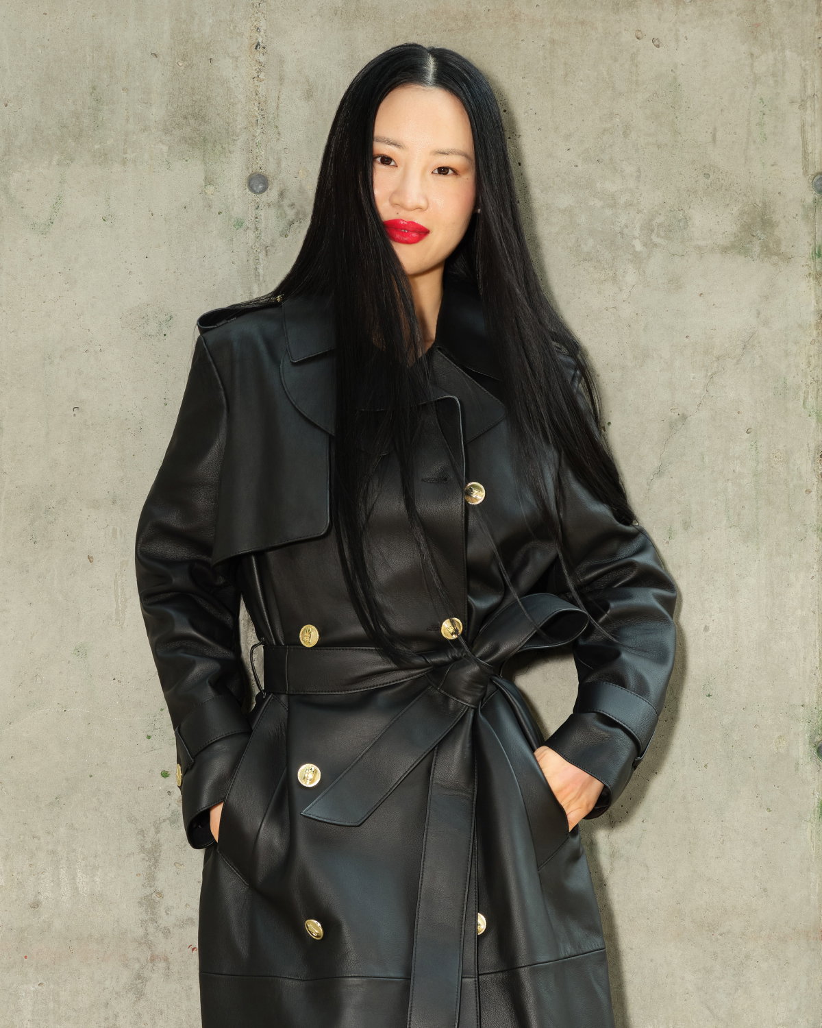 GAEL-V Maxi Leather Trench Coat