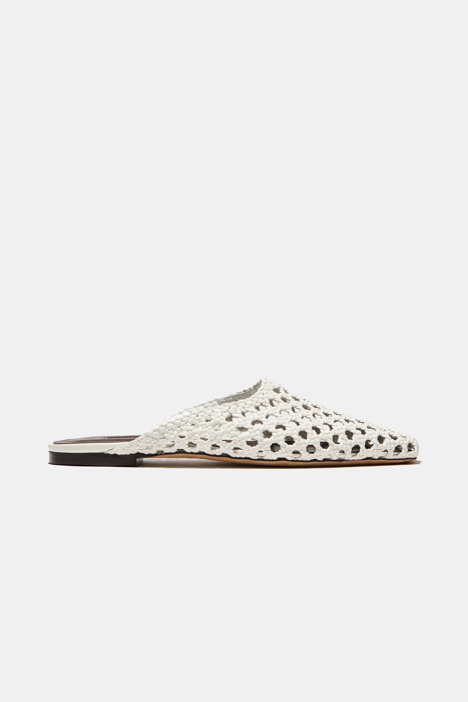 Image of Flat Mule in Optic White Woven Nappa — FINAL SALE