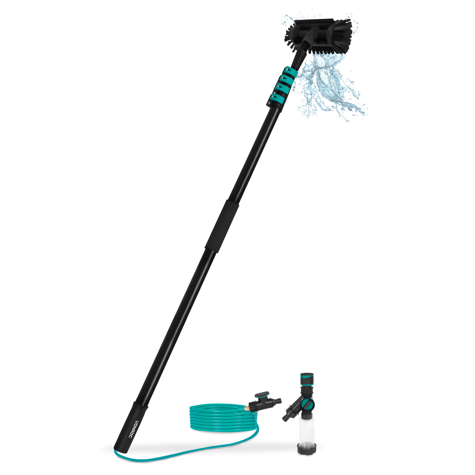 Hybride Telescopische Wasborstel – Aluminium/3K Full Carbon – 6,5 m | Incl. 5-vlaks borstelkop, 9m waterslang en zeepdispenser