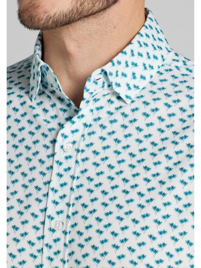 Traveler® COOL<i>MOTION</i> Tailored Fit Mini Palm Tree 4 Way Stretch Short Sleeve Button Up Shirt