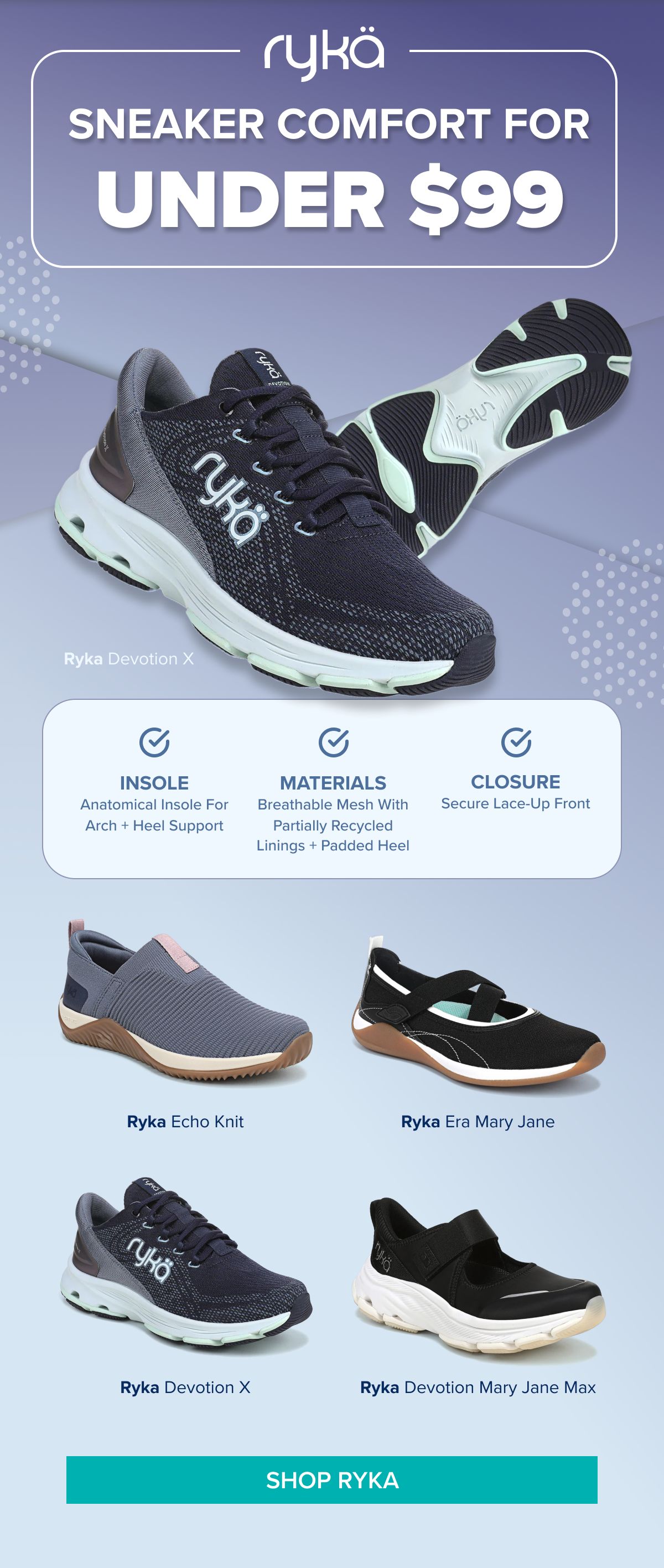 Ryka Sneaker Comfort For Under $99