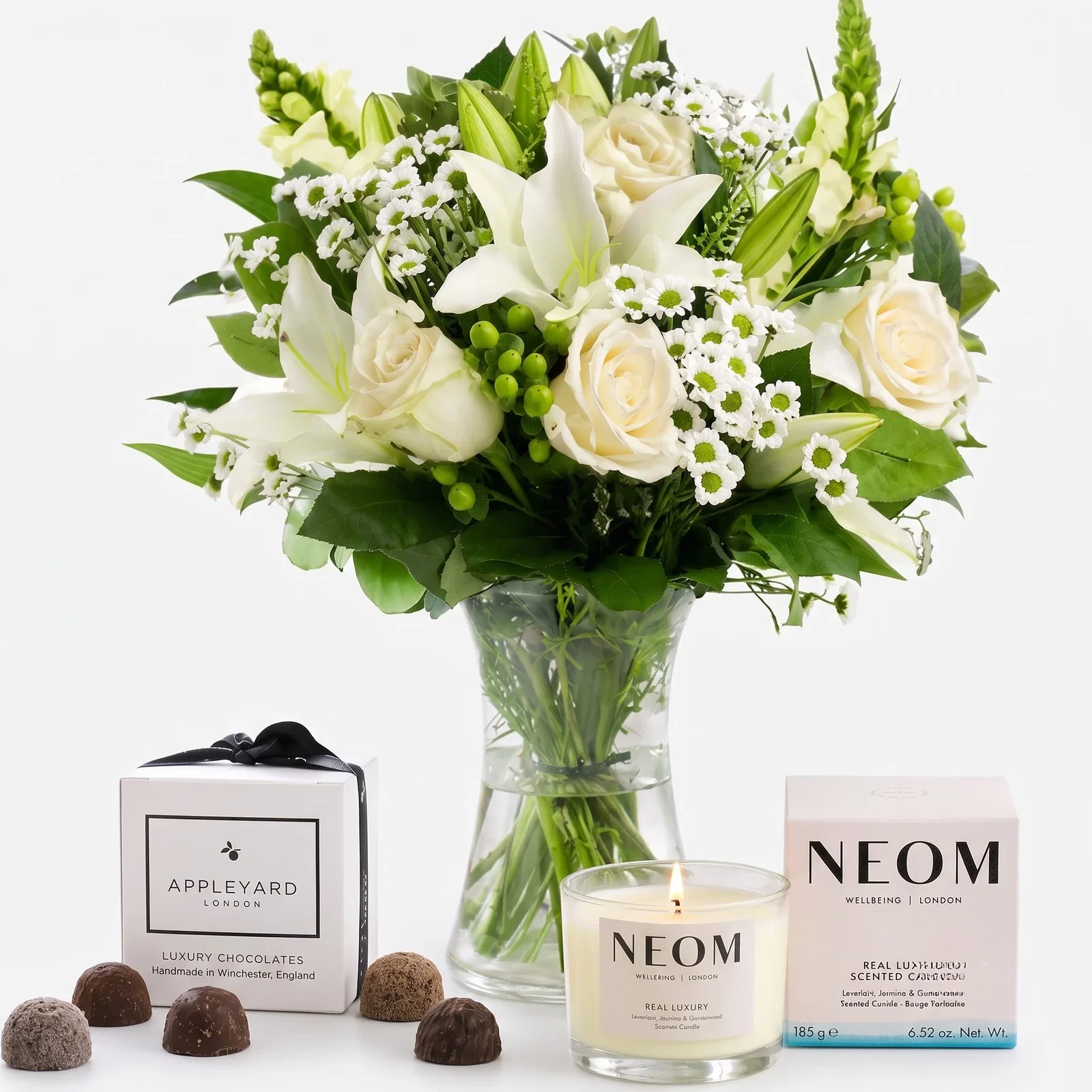 Image of Simply White Rose & Lily, NEOM Real Luxury Candle (75g) & 6 Mixed Truffles