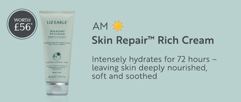 AM. Skin Repair™ Rich Cream Intensely hydrates for 72 hours – leaving skin deeply nourished, soft and soothed