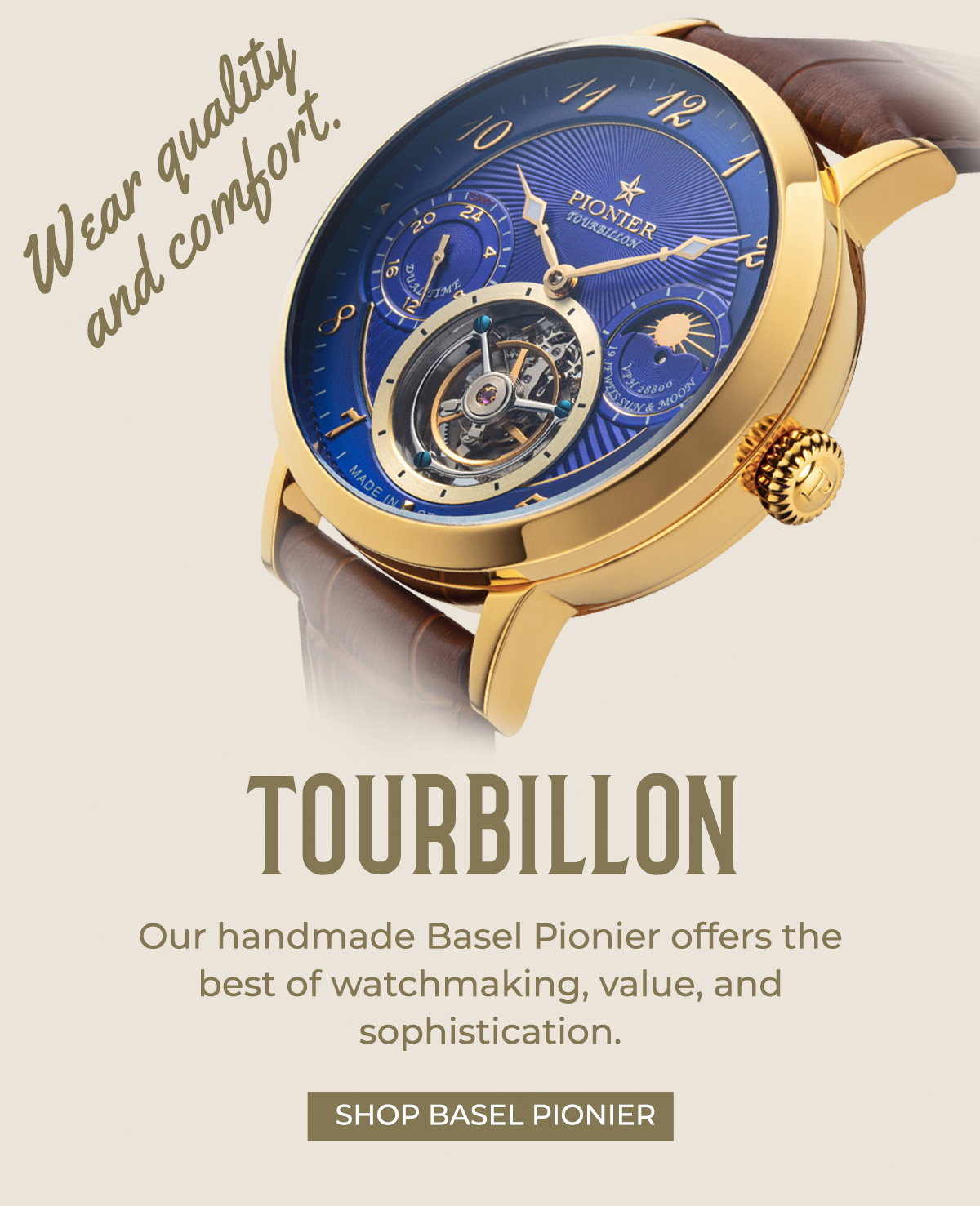 Gold case with blue dial