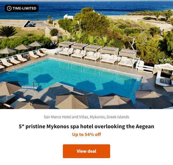 5* pristine Mykonos spa hotel overlooking the Aegean