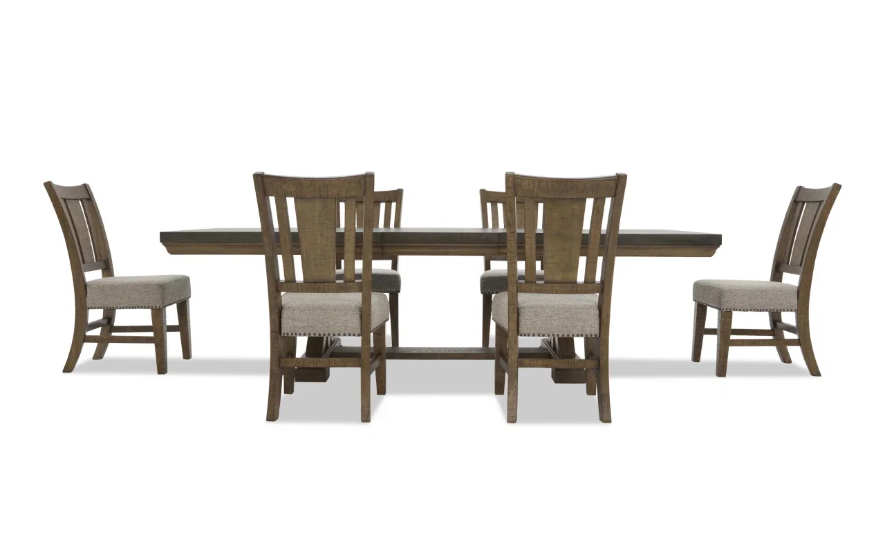 Beaumont 7 Piece Brown, Gray, & Beige Upholstered Extendable Storage Dining Set