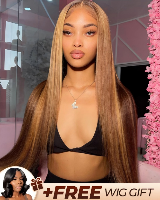 30" = $235 | 4x4 Lace Closure Straight Piano Highlight Colored Wig - Glueless Human Hair Wig