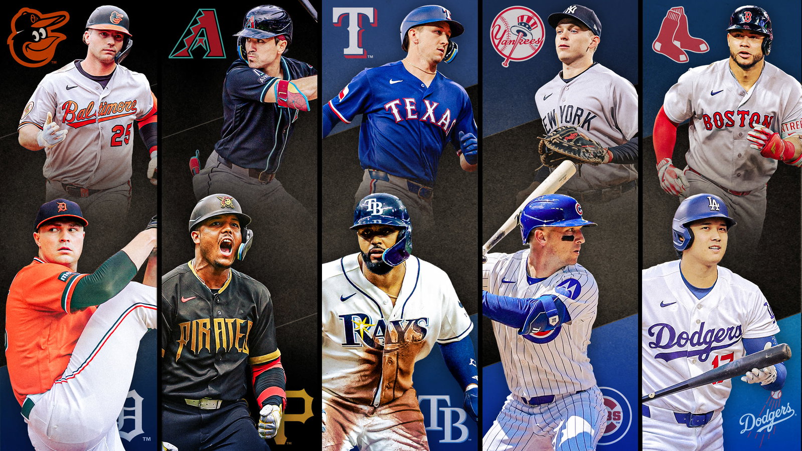 Images of 10 players with their team logos behind them, representing 5 series to watch this week