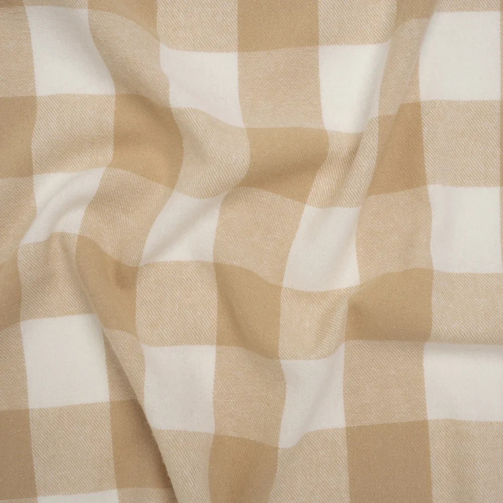 Image of Yarn-Dyed Cotton Twill Flannel - Beige and White Buffalo Check