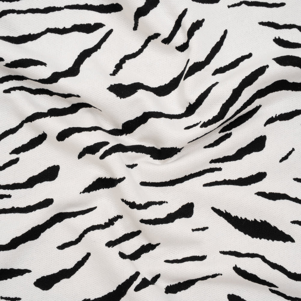Image of Cotton Brushed French Terry Sweatshirt Fleece - Black and White Zebra Stripes - Deadstock
