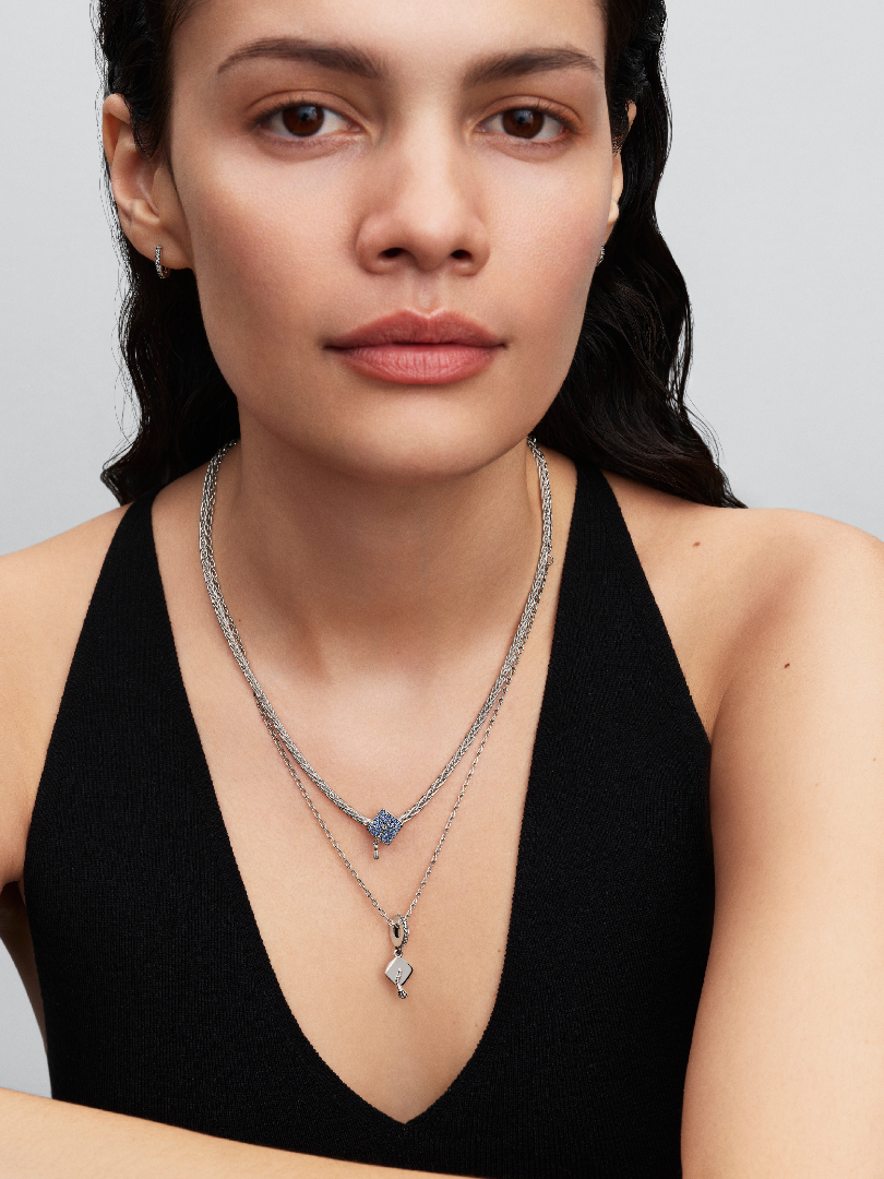 Pavé Clasp Foxtail Chain Charm Necklace