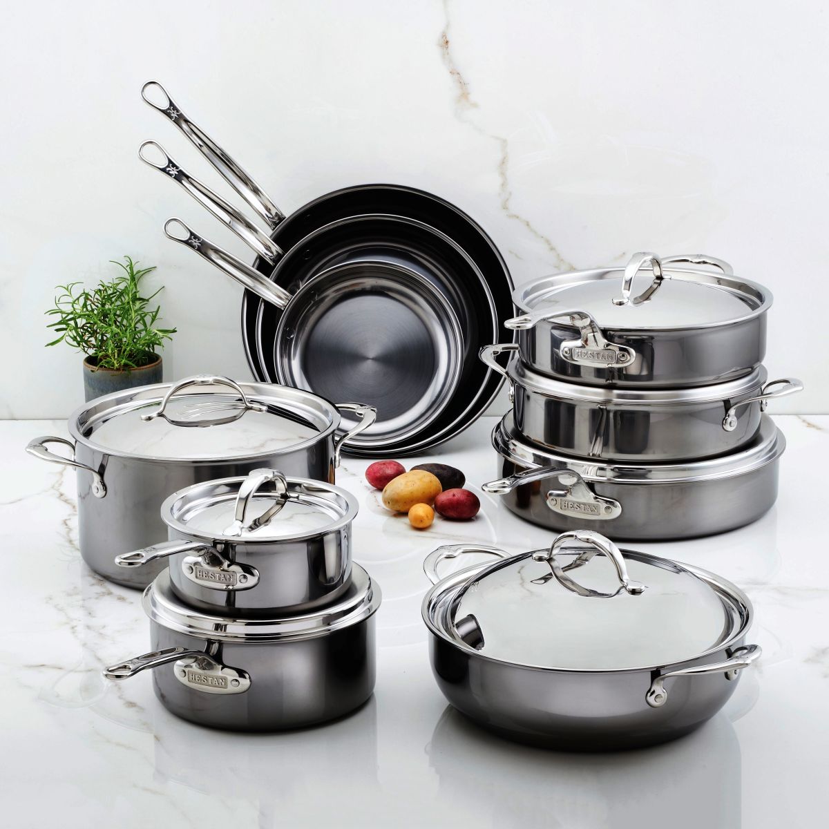IMG: 17-Piece NanoBond Cookware Set in marble countertop