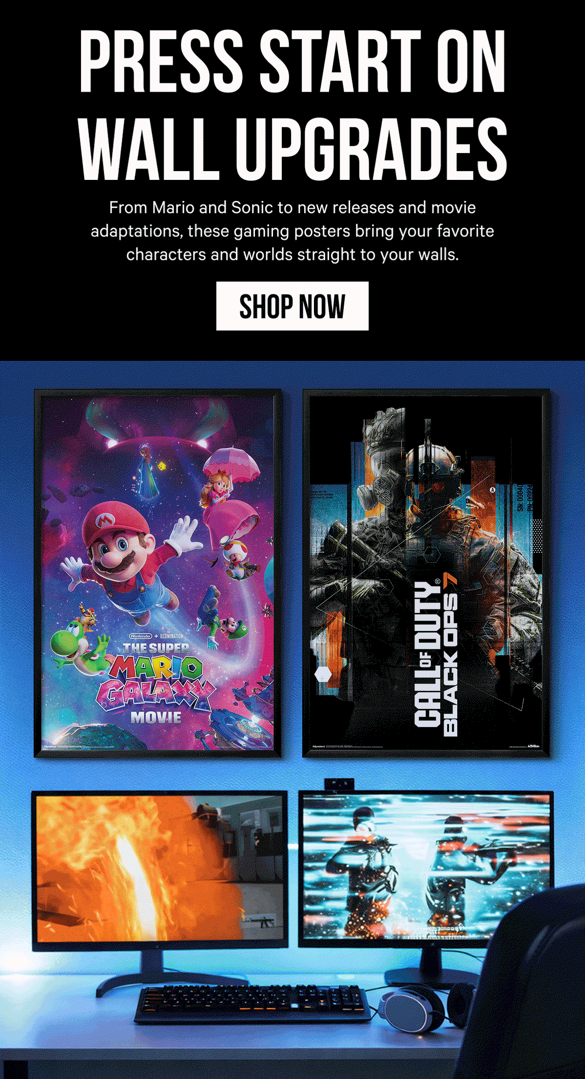 Press Start on Wall Upgrades: From Mario and Sonic to new releases and movie adaptations, these gaming posters bring your favorite characters and worlds straight to your walls.