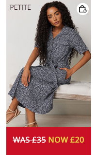 M&Co Petite Navy Blue Abstract Print Linen Shirt Dress