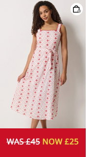 M&Co White & Red Embroidered Cotton Tie Waist Dress