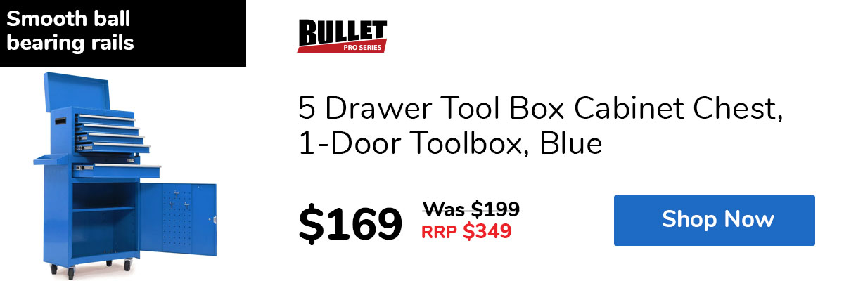 5 Drawer Tool Box Cabinet Chest, 1-Door Toolbox, Blue