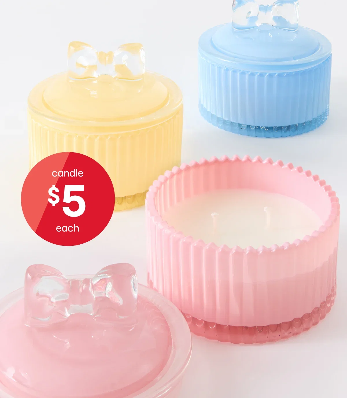 Pink bow lid glass candle