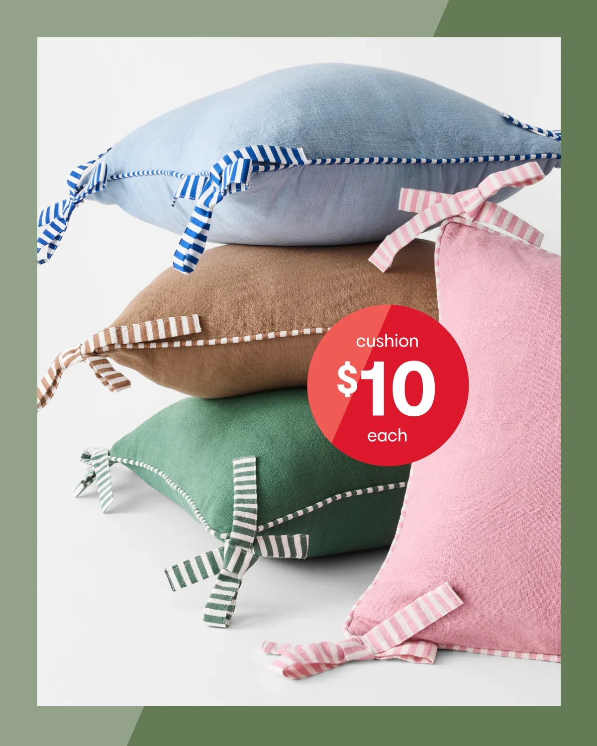 Bow cushion 43x43cm $10ea.