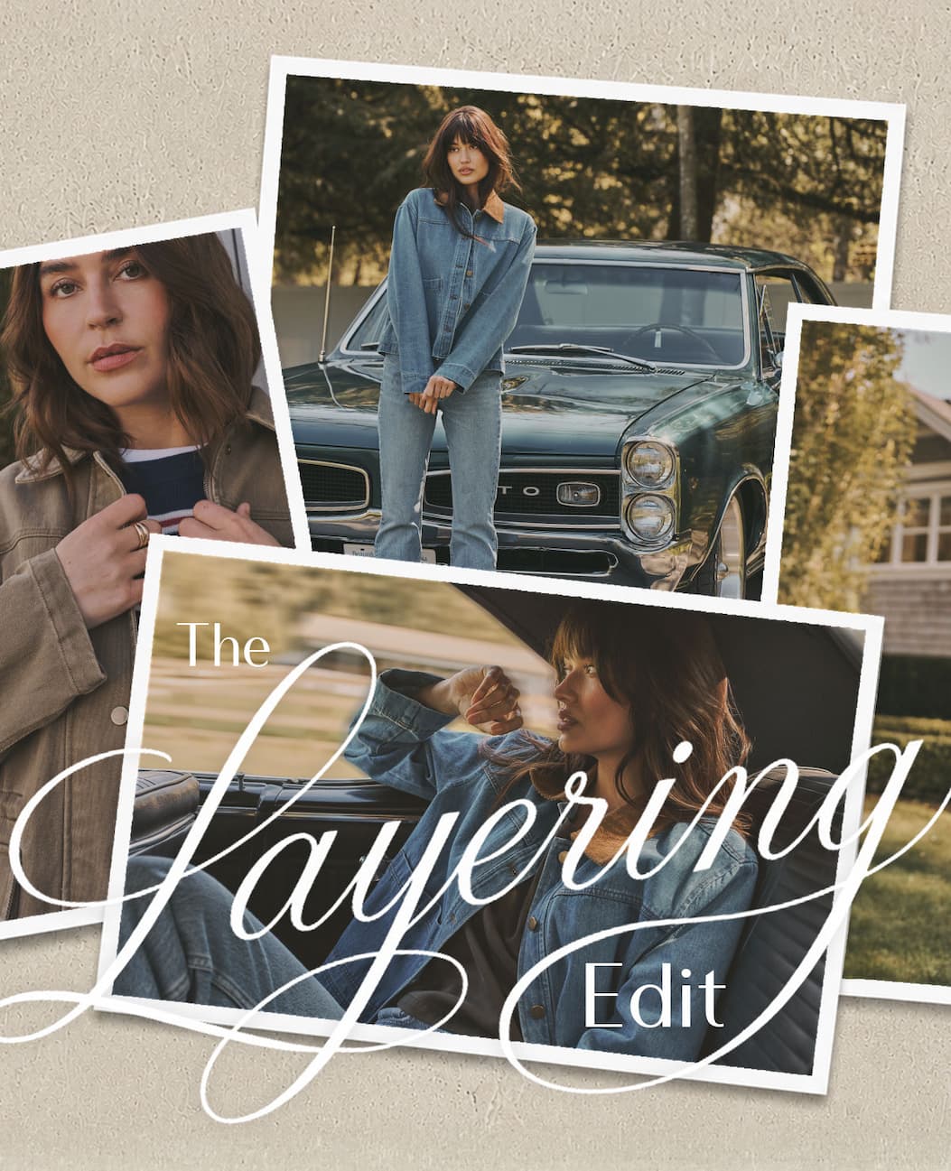 Collage featuring the Layering Edit with denim layers designed for effortless everyday styling.