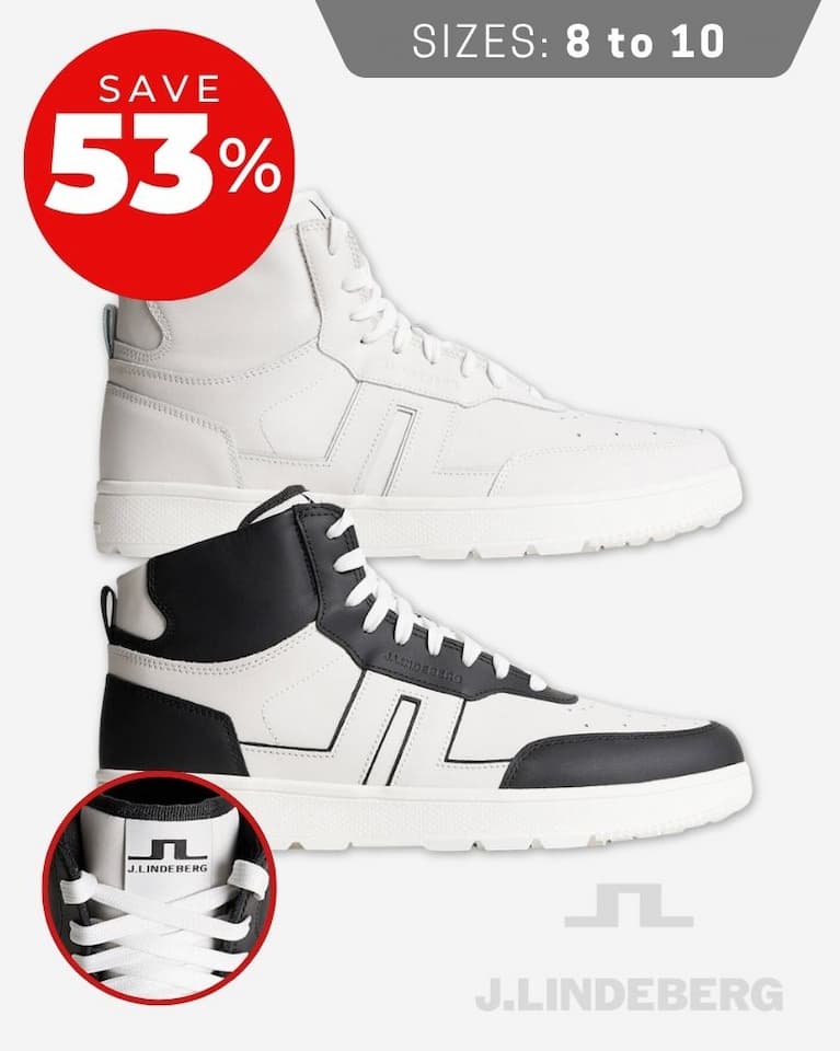 J.Lindeberg Mens Ace High-Top Leather Waterproof Laced Golf Shoes