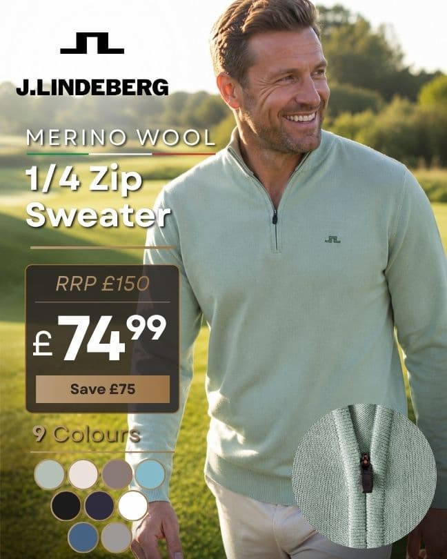 J.Lindeberg Mens Kiyan Merino Wool Slim Fit 1/4 Zip Golf Sweater