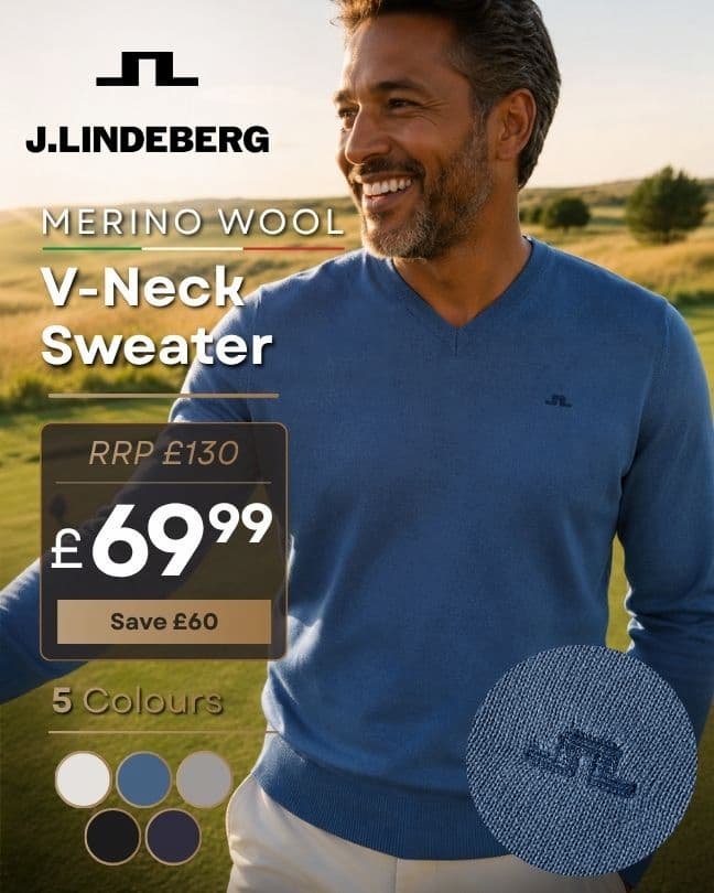 J.Lindeberg Mens Lymann Knitted Merino Wool V-Neck Golf Sweater